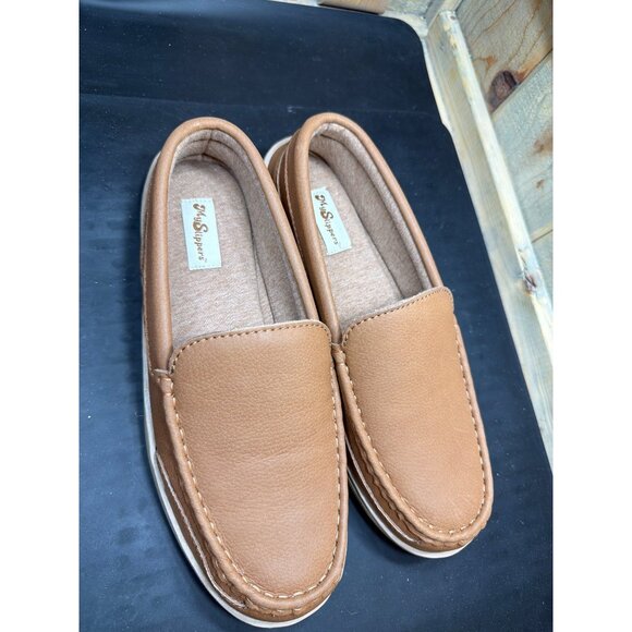 NEW My Slippers Mens Tan Brown Leather Moccasin Slippers Size 9 main image 6